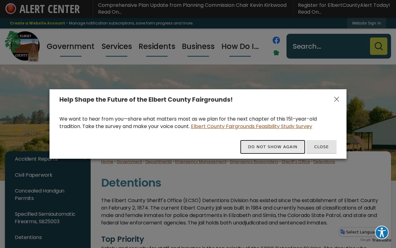 Elbert County detention facility information for active warrants