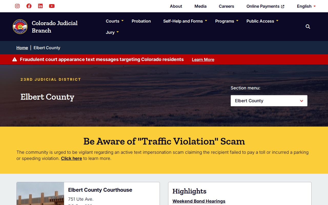 Elbert County Combined Courts warrant search resources