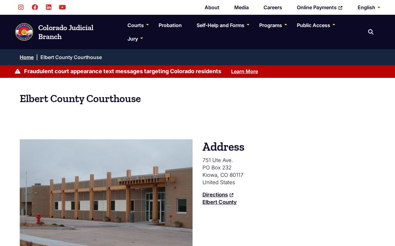 Elbert County courthouse address for warrant record confirmation