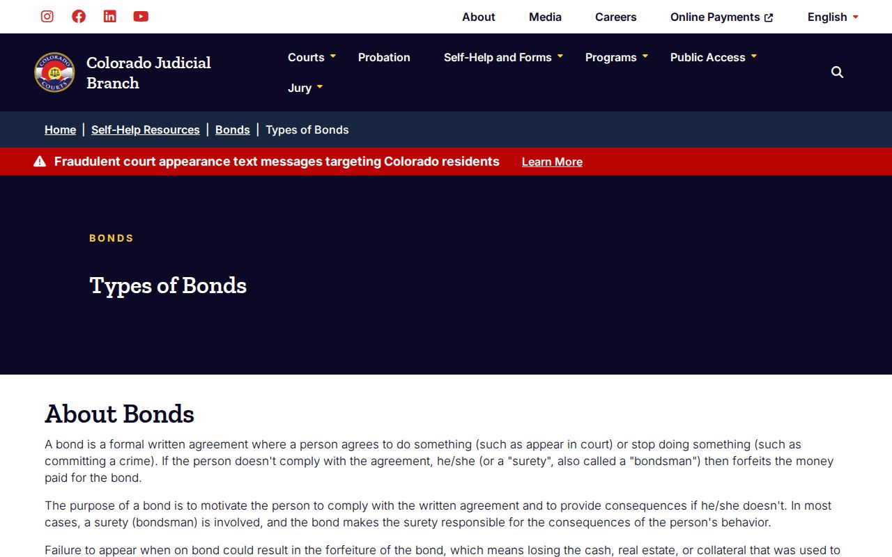 Colorado bond types for Elbert County bench warrants