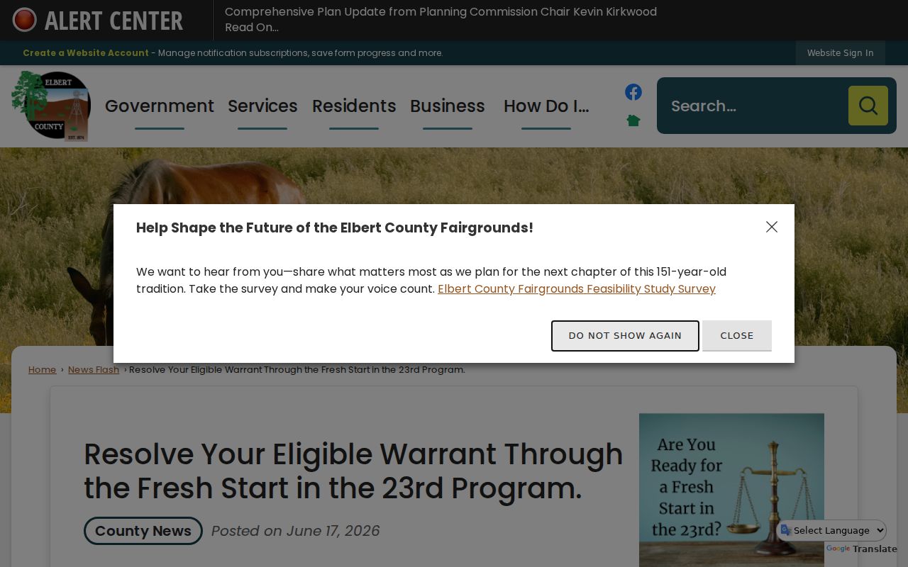 Elbert County arrest warrant Fresh Start resolution program