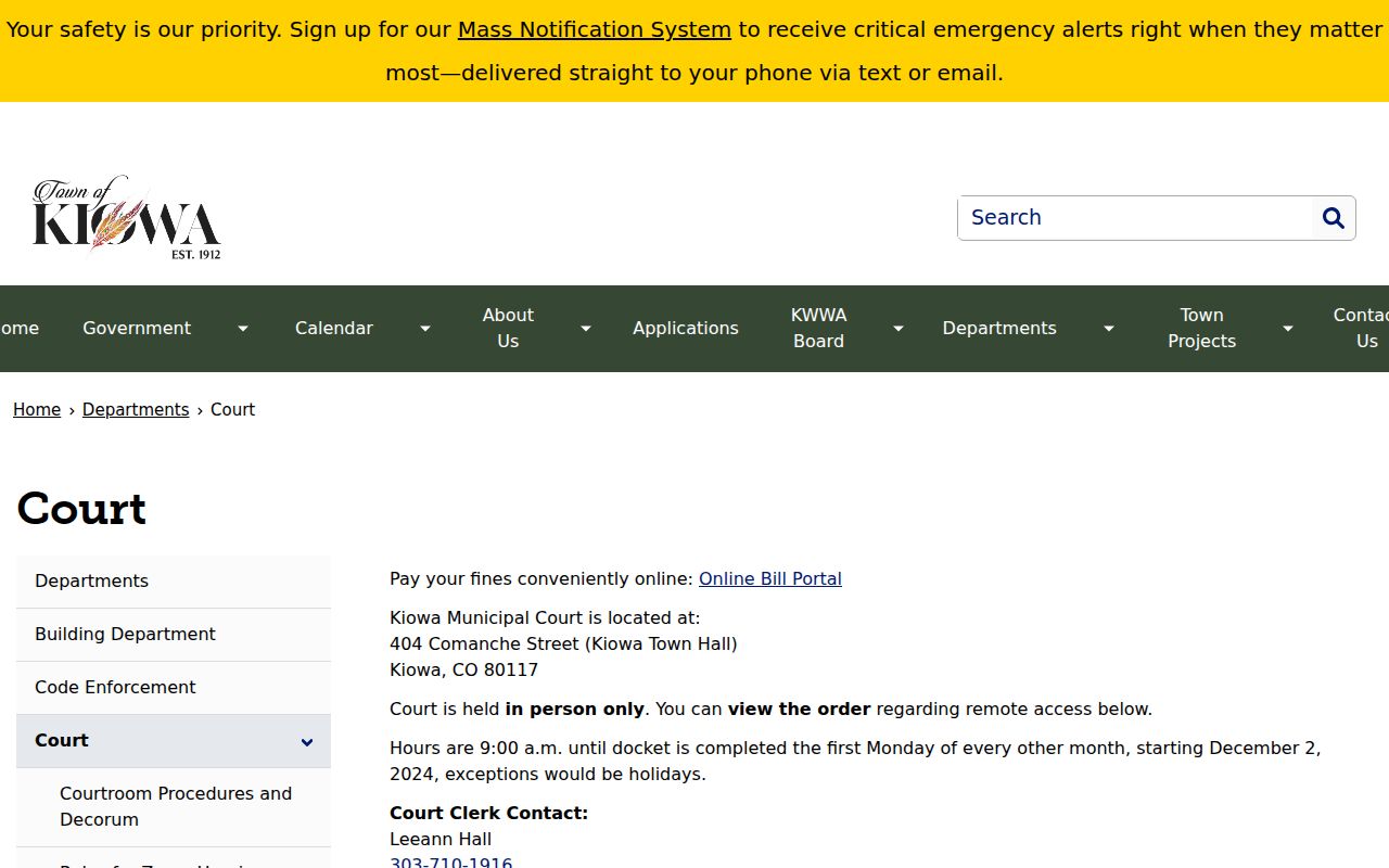 Kiowa town records portal and fee panel