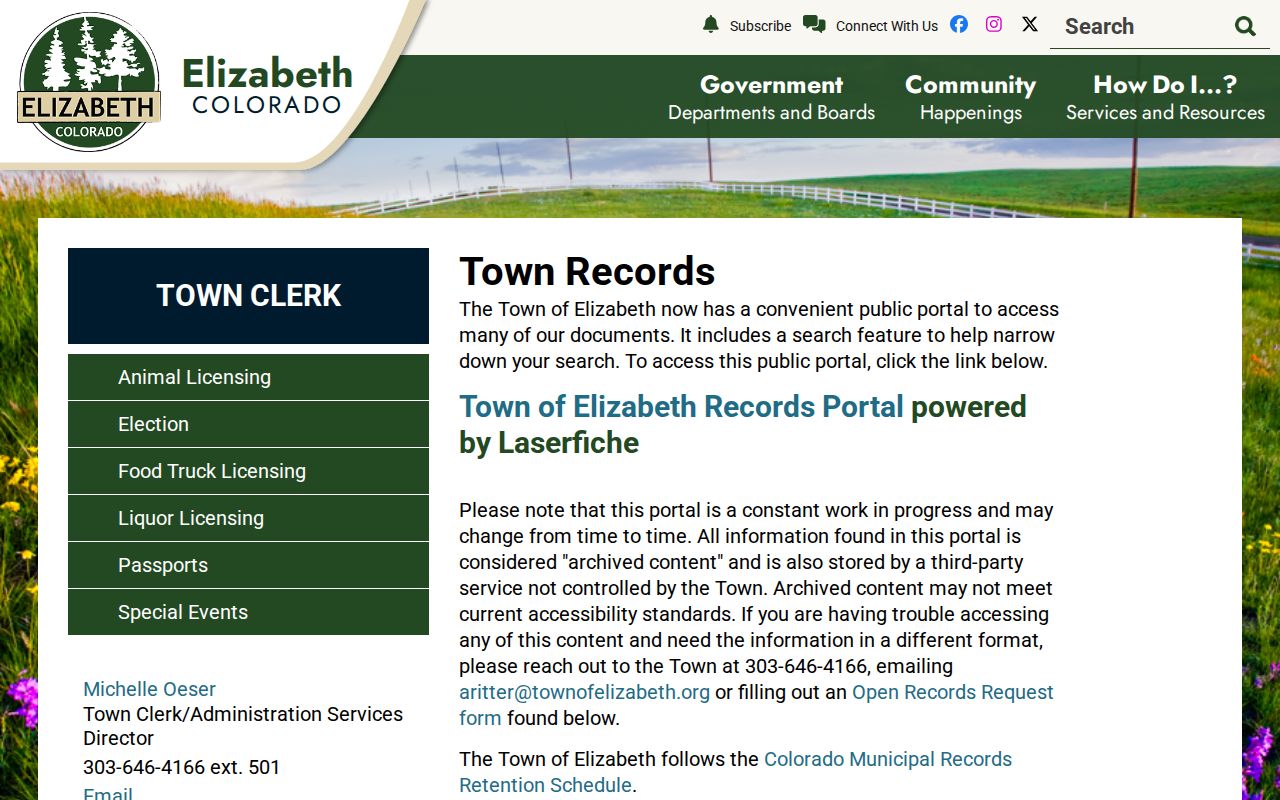 Elizabeth town records portal and fee panel