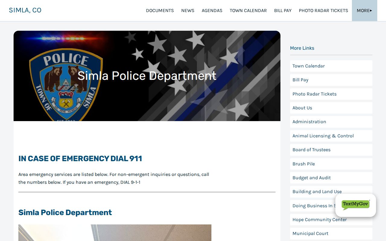 Simla Police contact route for Elbert County municipal warrants