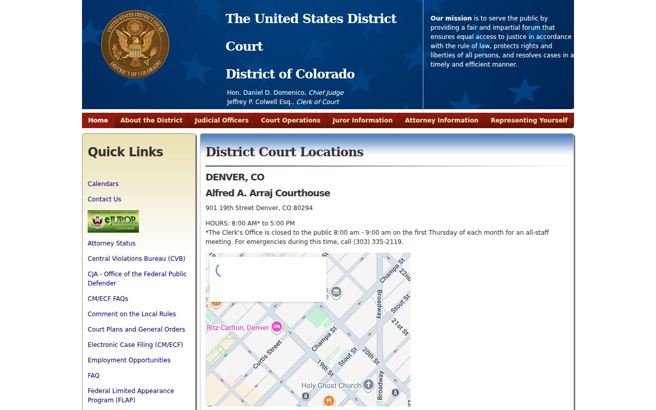 Official U.S. District Court for the District of Colorado locations page