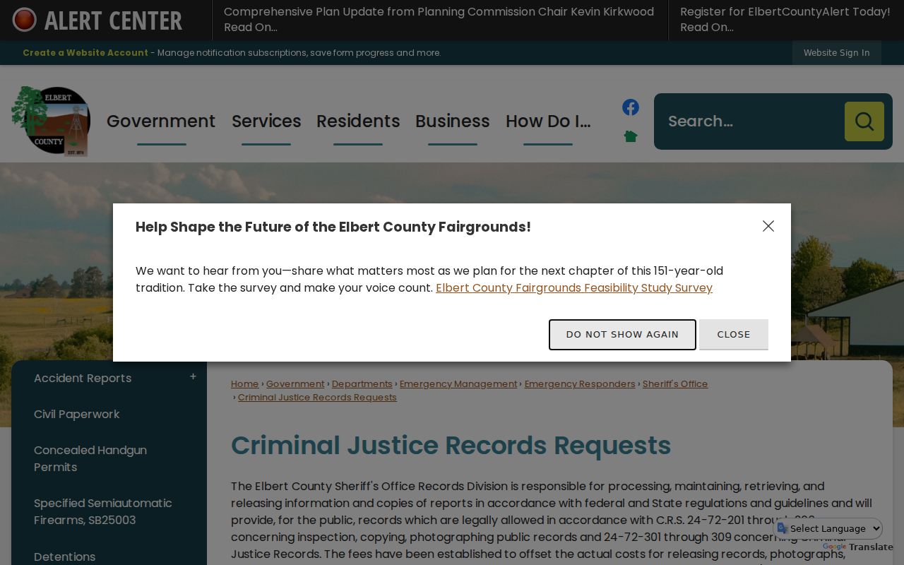 Elbert County Sheriff Records Division instructions