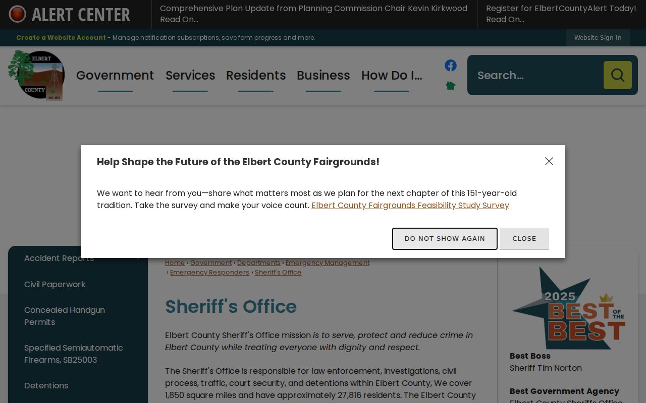 Elbert County Sheriff's Office official service and contact page
